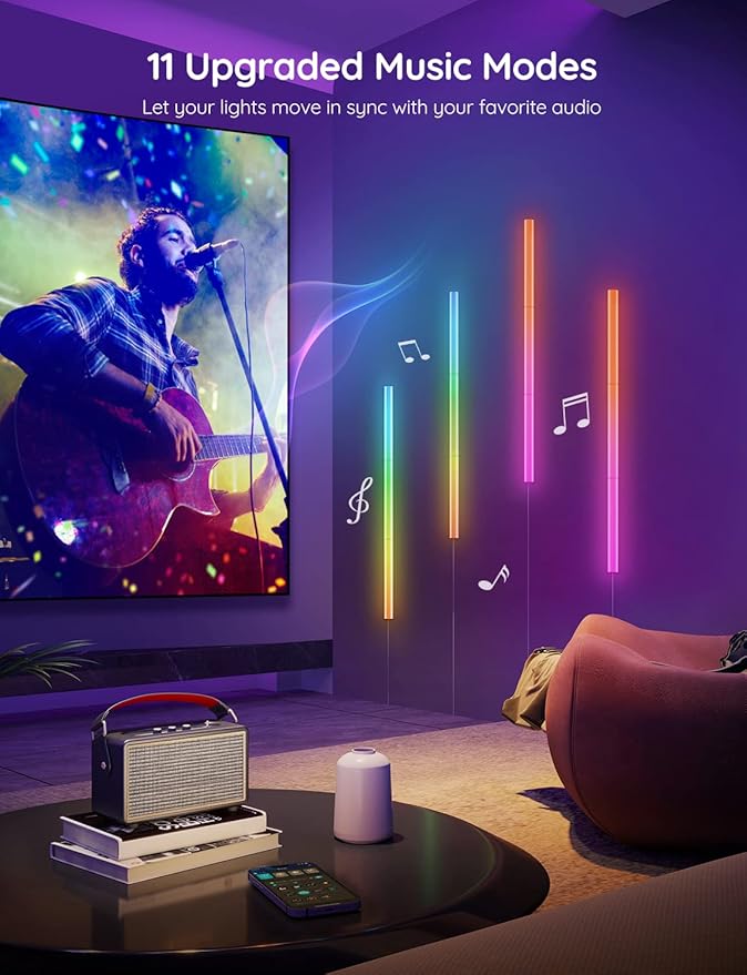 Govee Glide Wall Lights, Smart Gaming Light Bar, Works with SmartThings | RGBIC LED Wall Lamp for Bedroom, DIY, 6 Count Light Bar for Gaming Room(2 Panels Set and 3 Sections/Panel)