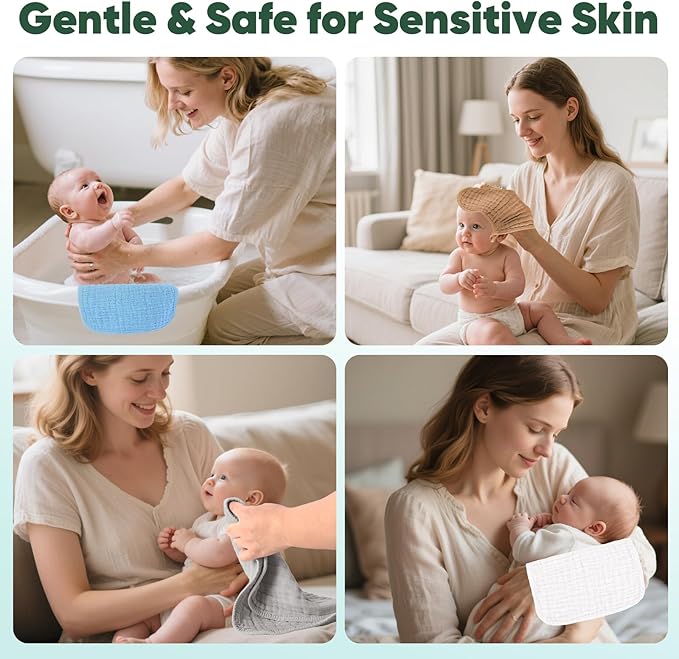 Baby Washcloths 100% Cotton Size is 12x12 inches. Lightweight, Portable, and Ideal for use at Home or on The go. (White & Pink 6 Pieces)