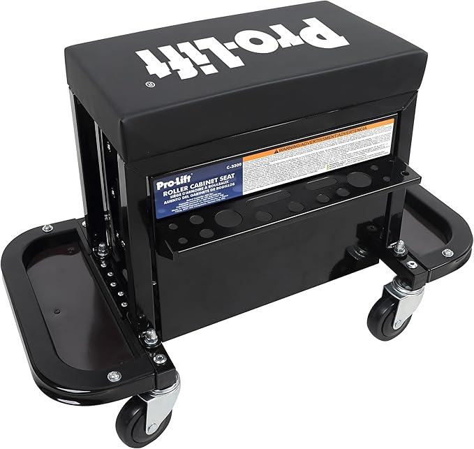 Pro-Lift Mechanic Roller Seat with Tool Box - 3-Drawer Rolling Tool Chest Stool with Padded Seat Cushion for Garage Creeper – 400 Lbs Capacity