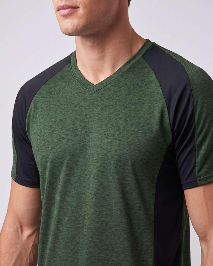 5 Pack Men's Dry Fit V Neck Gym Workout T Shirts Athletic Moisture Wicking | Cooling, Quick Dry, Breathable, Short Sleeve, Exercise, Cycling, Sports, Outdoor, Fitness, Golf, Crossfit, Hiking, Tennis
