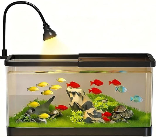 5 Gallon Fish Tank for Betta Guppy Shrimp, Small Aquarium Starter Kit for Home Office with Clear Glass Design, Peceras para Peces con Luz Fish Net Booster Pump Aquatic Plants Pebbles by MCCKLE