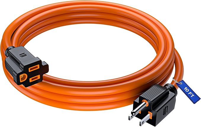 Maximm 10 Ft Orange Extension Cord, Heavy Duty 16 AWG, ETL Listed for Workshop & Outdoor Use