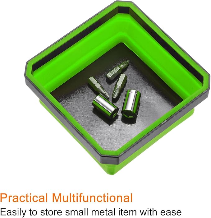 HARFINGTON 2Pcs Collapsible Magnetic Parts Tray Foldable Tool Trays Square Small Metal Parts Organiser for Fixing Screw Bolts Nuts Washers Pins, Green