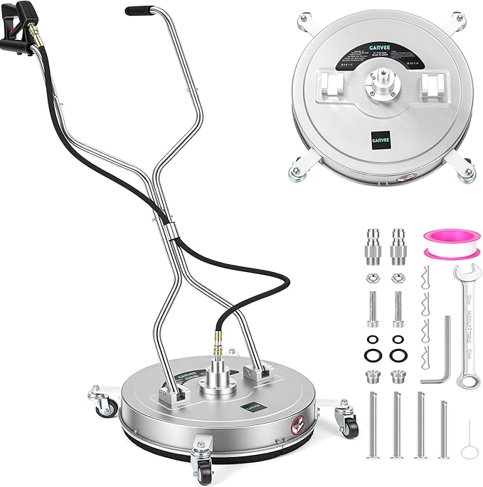 24" Pressure Washer Surface Cleaner with 4 Wheels, Dual Handle Stainless Steel Surface Cleaner for Pressure Washer Attachment for Patio, Sidewalk, Deck and Driveways