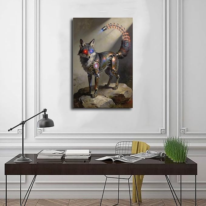 Framed Steampunk Fantasy Wall Art for Modern Living Room TV Wall Futuristic Industrial Style Decor Statement Artwork 16x24inch(40x60cm)
