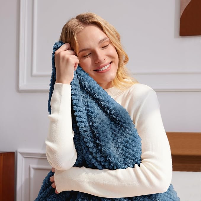 Whale Flotilla Soft Fleece Twin Size Bed Blanket, Slate Blue | 60x80 Inch, Suitable for Bed, Fluffy Fuzzy Jacquard Blankets for All Season, Lightweight and Cozy