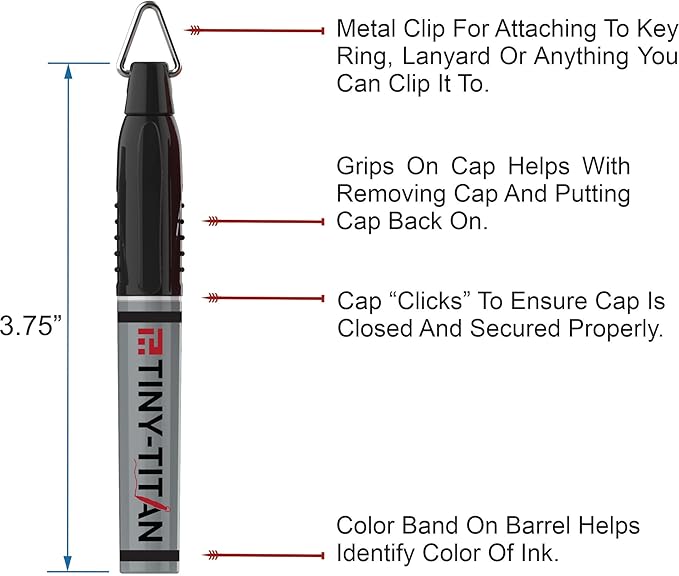 Tiny-Titan Mini Markers, Keychain Clip, Golf Ball Marker, Clip On Nurse's Badge - LIME GREEN Ink - Fine Point - 4 Pens Per Pack