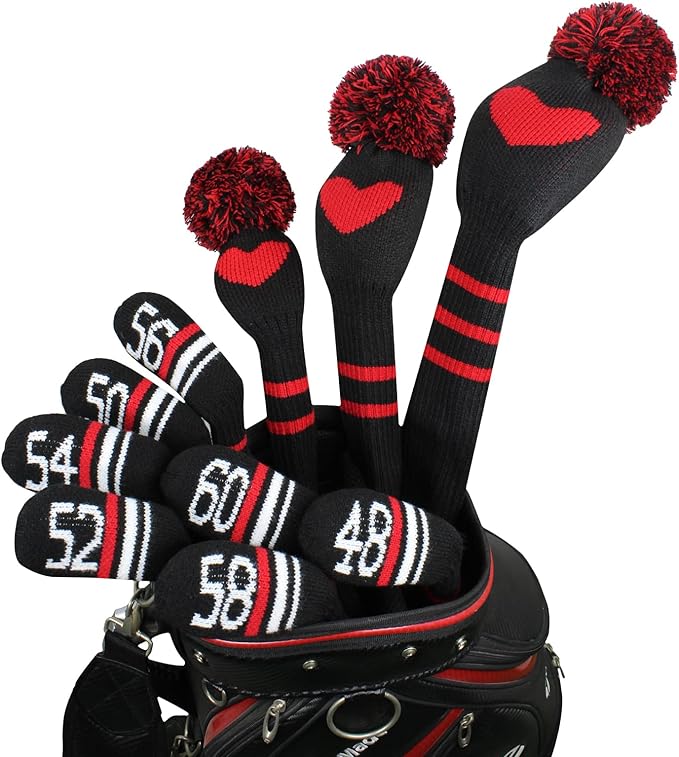 Scott Edward 1/7/10 Pcs Knitted Golf Club Head Covers for Irons Wedge Cuteness and Basically Socks Shape Washable Golf Club Head Protector on Red/Blue Warning Style