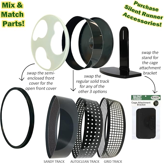 Silent Runner Glow Wheel + Sandy Track + Cage Attachment - Glow in The Dark Pet Exercise Wheel - Sugar Gliders, Hamsters, Rats, Mice, & Other Nocturnal Animals