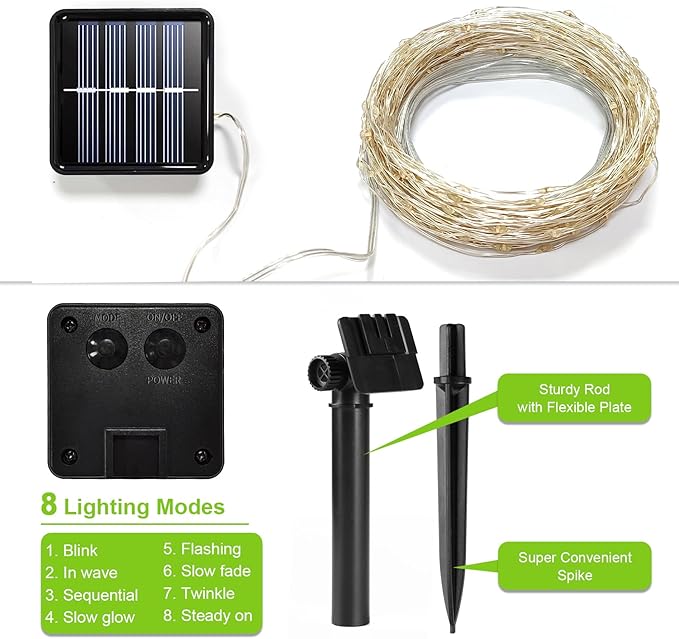 Solar String Lights Outdoor, 99 Feet 300 LEDs 8 Modes Solar Fairy Lights, Waterproof Outdoor Light for Patio Garden Yard Christmas Tree Halloween Wedding Party Decorations, Green