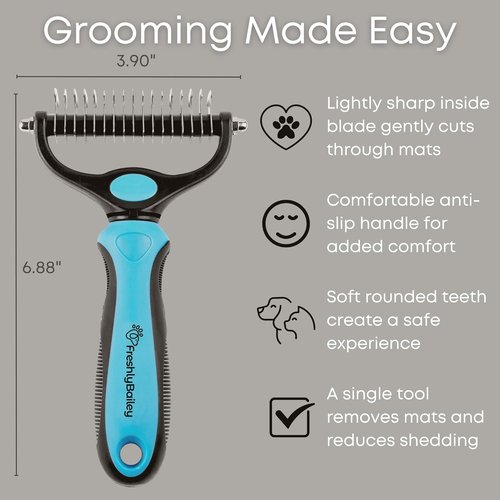 Freshly Bailey Dematting Comb - Safe Mat Remover & Deshedding Tool for Cats & Dogs | Double-Sided Rake