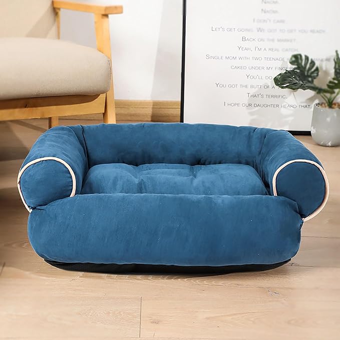 Suede Sofa Dog Bed, Multiple Sizes Orthopedic Memory Foam Mattress, Durable and Calming, Washable Dog Bed with Anti-Slip Bottom L Blue