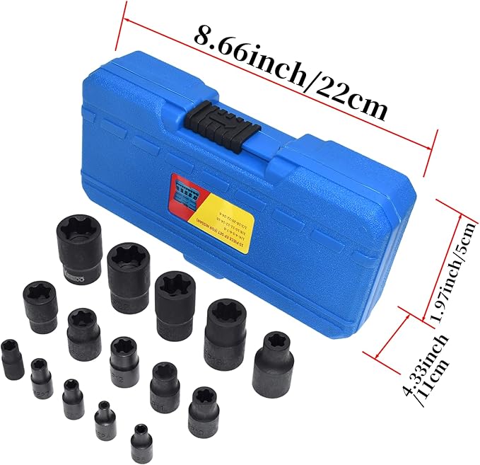 15Pcs Torx Plus Socket Set, External Torx Plus Socket Set, 6 Point EP Socket EP4 - EP24 With 1/2'' 3/8'' 1/4'' Dr, Replacement for E-TORX, Works with Most Cars and Tesla