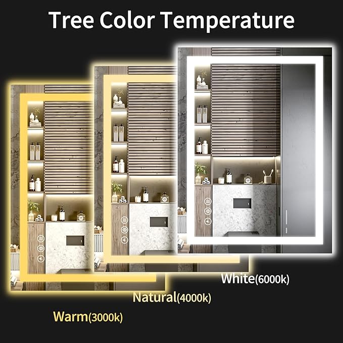 40"x32" LED Bathroom Mirror with Lights, Dimmable, Anti-Fog, Lighted Bathroom Vanity Mirror for Wall, Backlit + Front Lit, Memory Function, Shatter-Proof, Tempered Glass