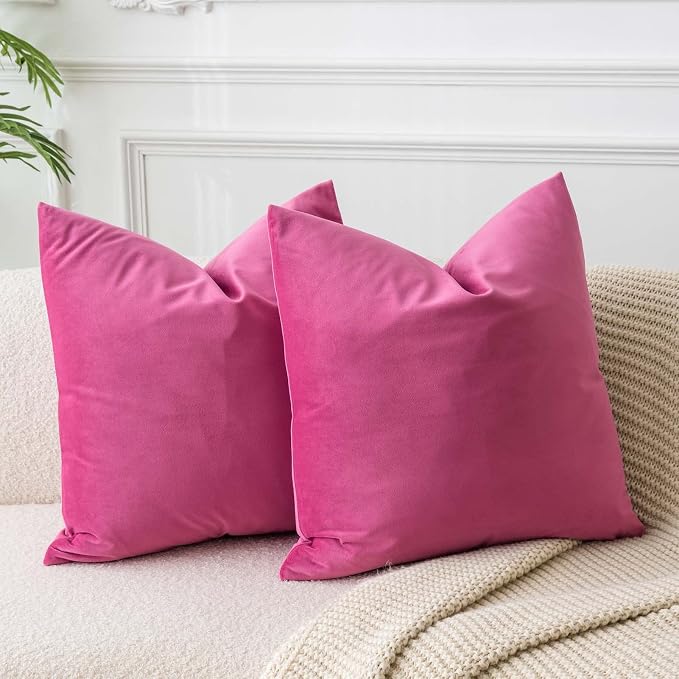 24x24 Decorative Velvet Throw Pillow Covers Set of 2 for Couch Bed,Rose Red | JUSPURBET Luxury Pillow Covers with Invisible Zipper for Modern Sofa Living Room Bedroom Home Decor
