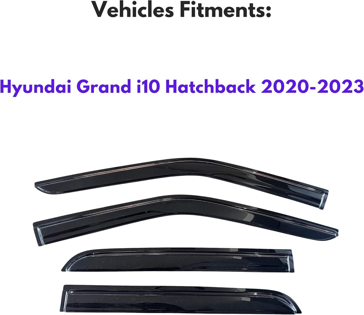KPY Window Visor Compatible with Hyundai Grand i10 Hatchback 2020-2023, 4PC Rain Guard Side Window Vent Deflectors Tape-On Mugen Style, 2020 2021 2022 2023