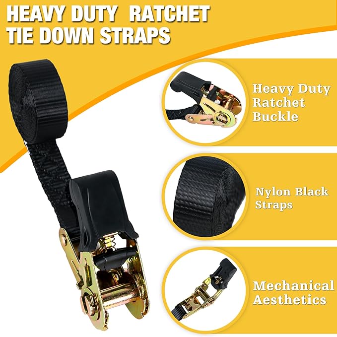 Endless Ratchet Tie Down Straps 2 Pack 1 Inch x 8 Ft Heavy Duty Ratcheting Securing Strap Cargo Ropes for Motorcycles, Trailer, Kayak