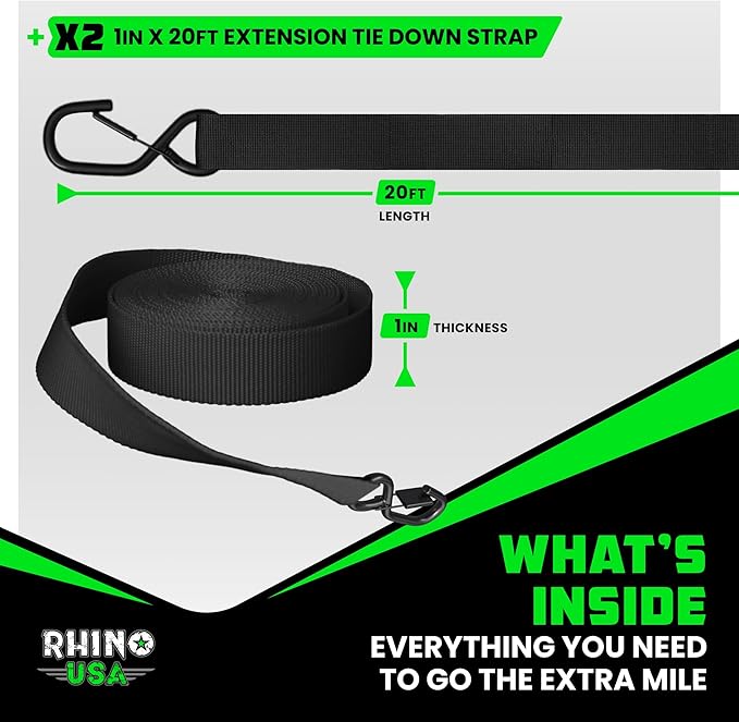 2 Pack Ratchet Strap Extension – 20 FT x 1 Inch with Loops Every 5 FT – S-Hook with Safety Clip – 1,209 LB Break Strength – Cargo Tie Down for Oversized Loads, Boxes, Moving, Hauling
