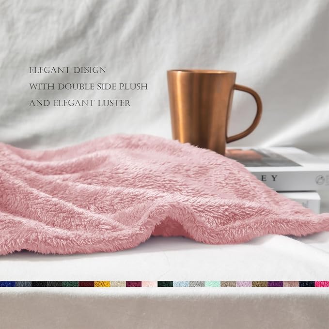 Exclusivo Mezcla Fuzzy Plush Fleece Bed Blanket Queen Size, Dusty Pink | 90x90 Inches, Super Soft and Cozy Bed Blanket, Fluffy Decorative Bedding for Livingroom, Bedroom, All Season