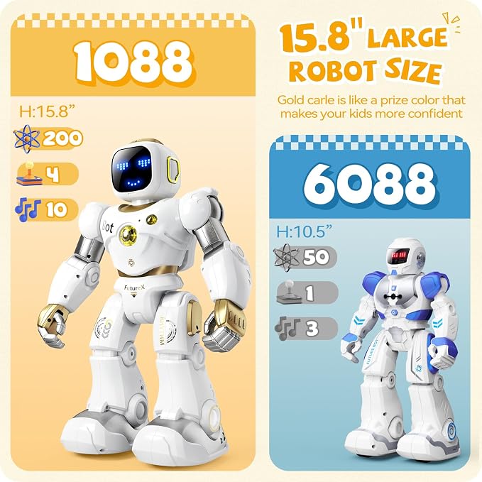 Ruko 1088 Programmable Robot Toy for Kids, STEM Learning Gift, Gold | Large Interactive Robot with Remote Control, App Control, Birthday Gift for Boys & Girls Ages 4 5 6 7 8 9