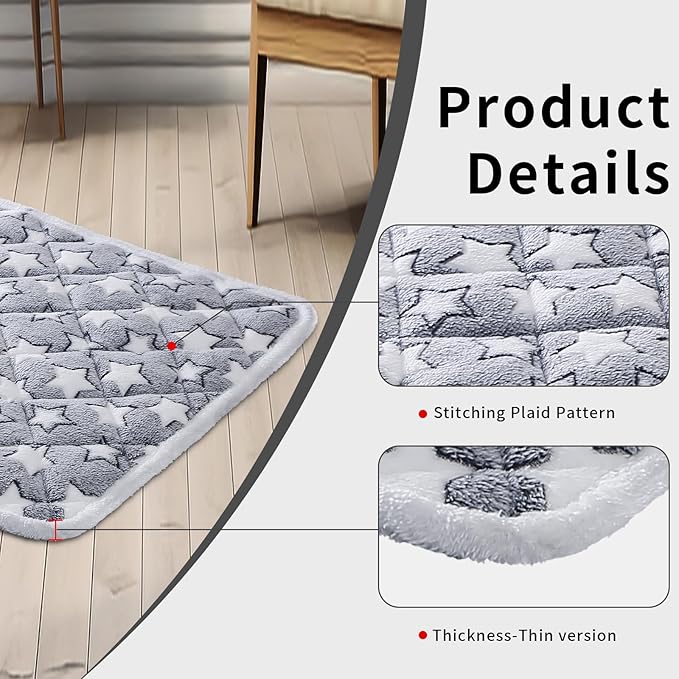 Soft Reversible Dog Crate Mat 2Pcs, Cat Mat - 24x16 Inch, Short Plush Pet Mat, 0.6-inch Thick Thin Dog Mat, Dog Bed Mat for Small Dogs, Machine Washable Ideal for 24-Inch Dog Crates