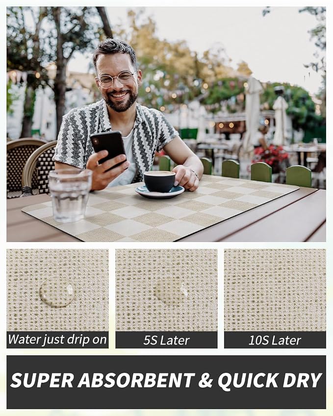 AMOAMI Dish Drying Mat for Kitchen Counter-Coffee Mat Bar Accessories, Hide Stain, Rubber Backed, Absorbent, Fit Under Coffee Maker, Espresso Machine, Pot, Dish Rack,(12x19,Buffalo Beige)