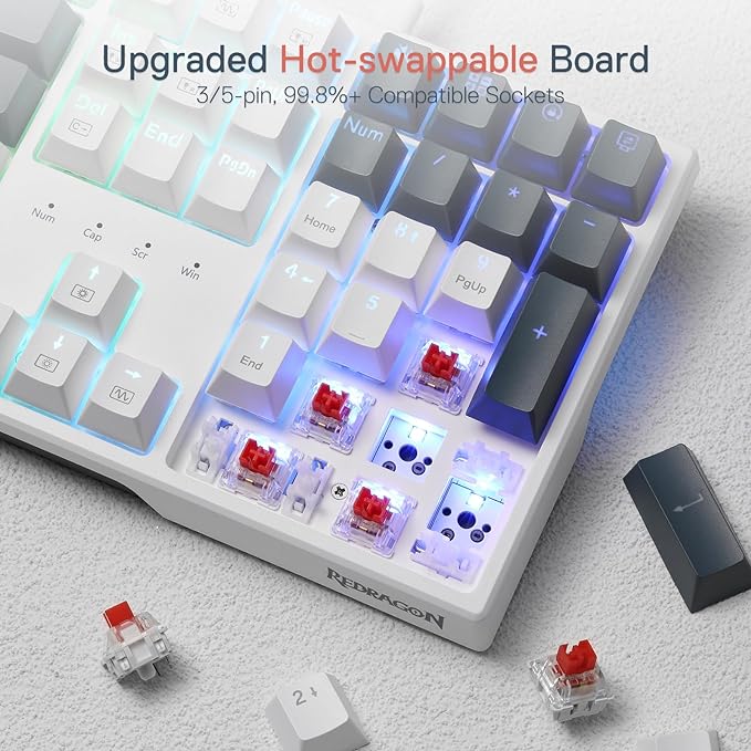 Redragon K668 108-Key Hot-Swap Wired RGB Gaming Keyboard, Extra 4 Hotkeys | Dedicated Shortcut Keys for Mute, Calc & Desktop, Cushioned Noise Dampening for Creamy Thocky Sound, Swap-Ready, PRO Software