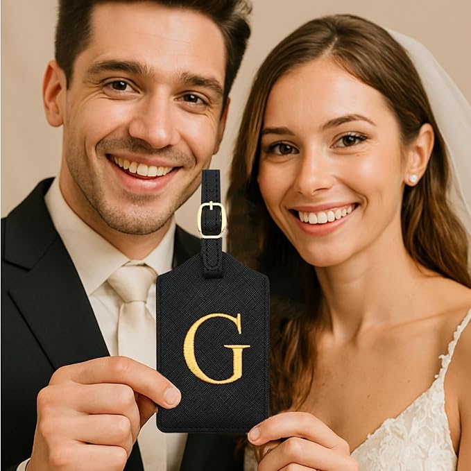 Luggage Tag PU Leather for Suitcase Baggage Handbag Travel Bag Label Suitcase Tag Label Tag w. Name Card & Privacy Cover (G)