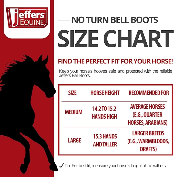 Jeffers Equine No Turn Bell Boots for Horses - Red, Medium | Shock Absorbing Hoof Protection | Secure Double Hook & Loop Closure, Perfect for Travel, Turnout, Training, & Riding - 1 Pair