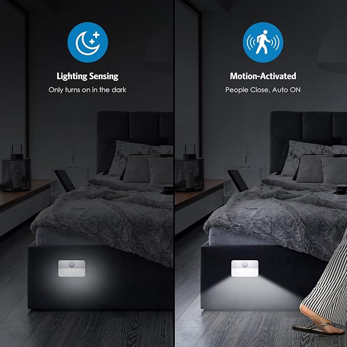 6 Pack Motion Sensor Stair Lights for Indoor, Battery-Operated LED Night Light, 40 Lumen 6500K, Cordless Closet Light, Safe Lights for Stairs, Hallway, Bathroom, Bedroom,Kitchen, Cabinet