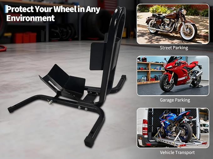Garvee Universal Wheel Chock & Motorcycle Stand Heavy Duty 1500Lb Capacity Adjustable Motorcycle Wheel Chock 16''-21'' for Trailers, Cruiser, Sport and Dirt Bikes (Black/for Wheel 16''-21'')