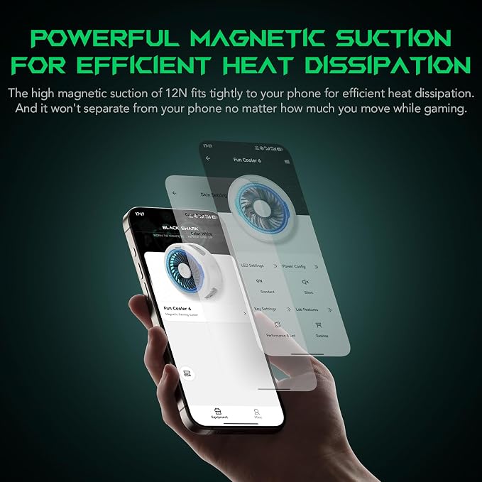 Black Shark FunCooler 6 Magnetic Cell Phone Cooler for Gaming, Portable Mobile Phone Cooling Fan with RGB Light, App-Controlled Cellphone Radiator for iPhone Magnetic Series/iPad (White)