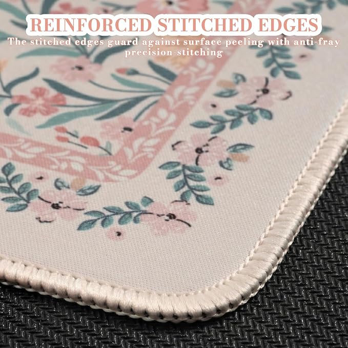 iCasso Aesthetic Small Mouse Pad, 9.5x7.9in,Home Office, Pink Floral | Pink Mini Portable Travel Mousepad, Anti-Slip and Comfortable Cloth Mouse Mat with Stitched Edges for Computer
