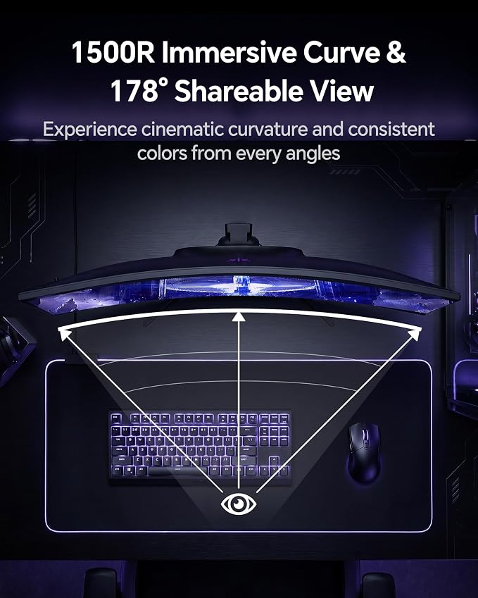KTC 32 Inch Curved 240Hz Gaming Monitor, 280Hz PC Computer Monitors 1080P FHD, 1500R Curve, 1MS MPRT, Adaptive Sync, 128% sRGB, 3500:1, HDR Low Blue Light, Tiltable VESA Mount, H32C5