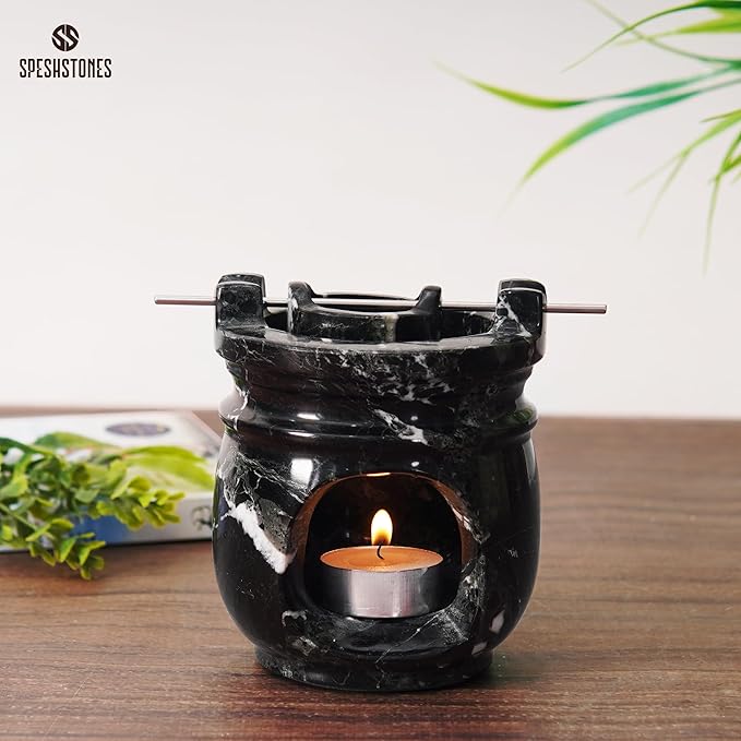 Marble Oil Burner 4.5 Inches Black Handmade Candle Warmer & Aromatherapy Diffuser for Home Decor, Bathroom & Room Decor, Ideal Oil Warmer, Aroma Diffuser & Essential Oils