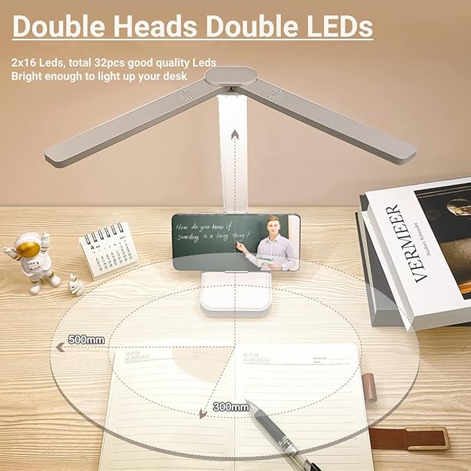 White Desk Lamp for Home Office,Portable Small Desk Lamp with 3 Lighting Modes, Battery Operated Rechargeable Desk Light for Kids, Reading,Studying,Dormitory, White