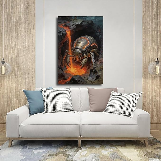 Framed Steampunk Mechanical Trilobite Wall Art - Volcanic Underwater Retro Poster for Garage Apartment Decor 12x18inch(30x45cm)