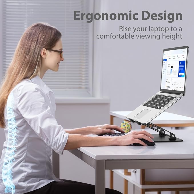 Adjustable Laptop Stand for Desk, Metal Laptop Riser Holder | Portable Desktop Book Stands, Foldable Ventilated Cooling Computer Notebook Stand Compatible with 10-15.6” Laptops, Tablets
