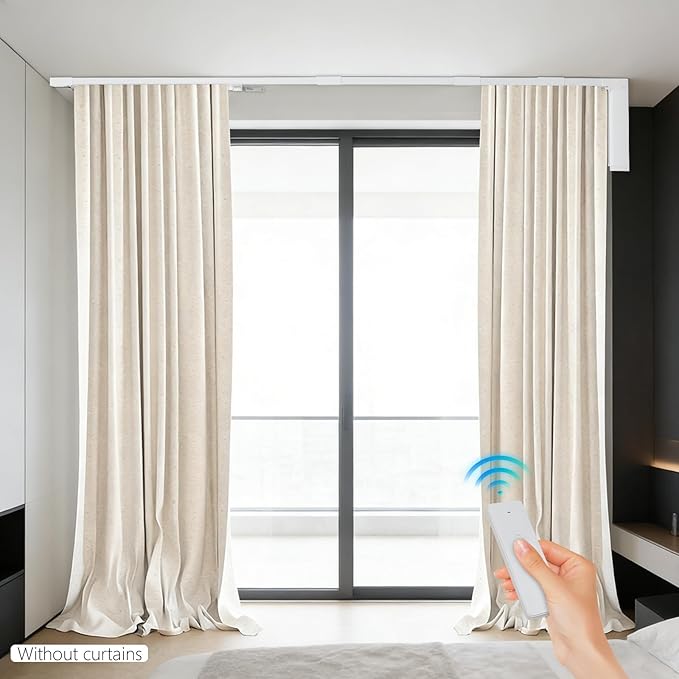 Electric Curtain Track, Retractable Motorized Curtains Rod From 2.2-5.2m/7-17ft, Automatic Curtain Opener w/Smart/Manual Control, Smart Curtains System for I-Rrail and U-Rail (For 7-17ft)