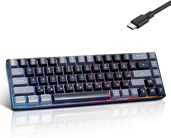 Guiheng Wired Portable 60% Mechanical Feeling Gaming Keyboard,RGB LED Backlit Compact 68 Keys Mini Wired Office Keyboard for Windows Laptop PC Mac Gamer, Typist, Travel on Business Trip Black–Grey