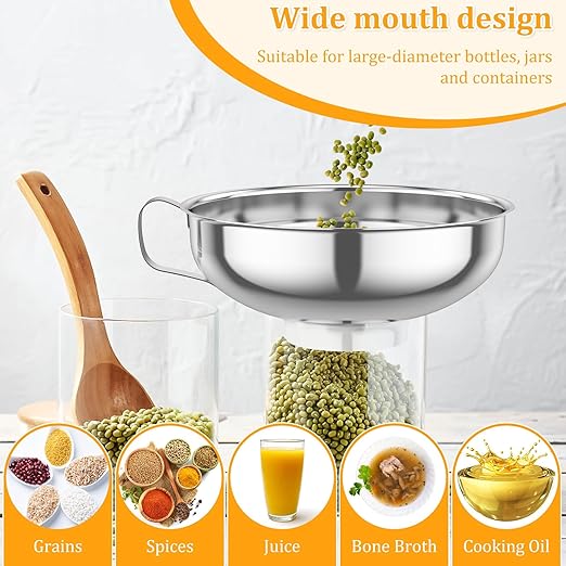 12-Piece Stainless Steel Canning Funnel Set with Strainers, Wide Mouth Mason Jar Funnels Bulk Pack, Metal Funnels for Filling Bottles, Canning Supplies for Preserving