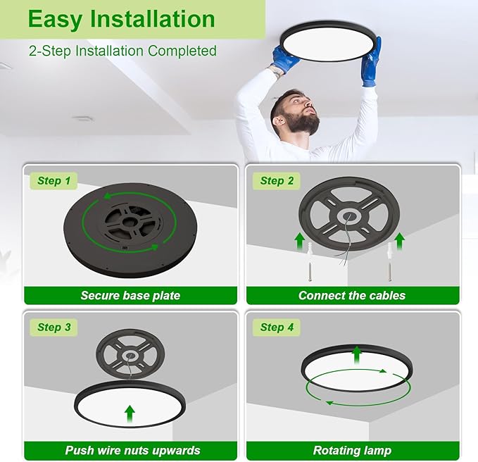 Hunhun 2 Pack 3200lm LED Flush Mount Ceiling Light 28W 12 Inch 5CCT Adjustable Super Slim 0.87 inch Round Ceiling Lamp for Bedroom, Living Room, Kitchen, Laundry - Black