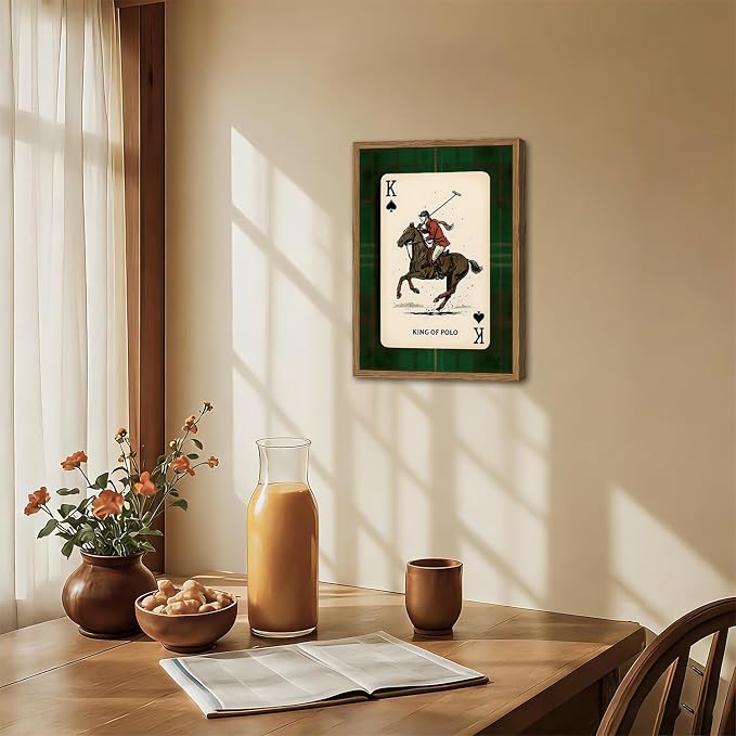 Vintage Equestrian Wall Art, King of Polo Wall Decor Painting Rustic Race Horse Sports Poster Canvas Prints Picture for Game Room Living Room Bedroom 16x24 inch Wood Framed