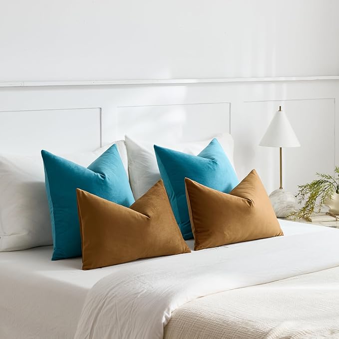 Throw Pillow Covers 16x16 Turquoise: Pack of 2 Cozy Soft Velvet Square Modern Luxury Decorative Throw Pillow Cases for Sofa Couch Living Room Bed Home Decor