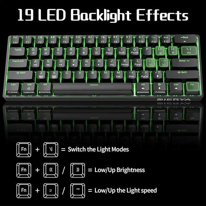 DIERYA 60% Mechanical Keyboard, DK61se Wired Gaming Keyboard with Brown Switches, LED Backlit Ultra-Compact 61 Keys Mini Office Keyboard for Windows Laptop PC Gamer Typist（Black）