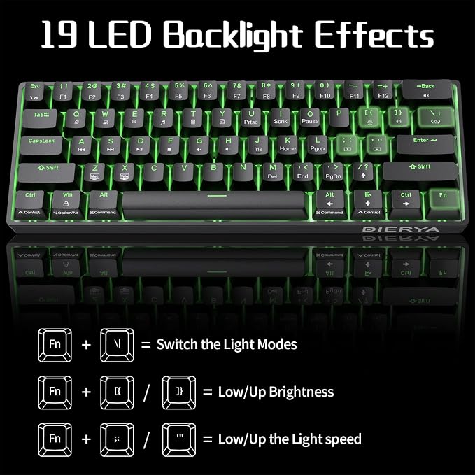 DIERYA 60% Mechanical Keyboard, DK61se Wired Gaming Keyboard with Blue Switches, LED Backlit Ultra-Compact 61 Keys Mini Office Keyboard for Windows Laptop PC Gamer Typist（Black）