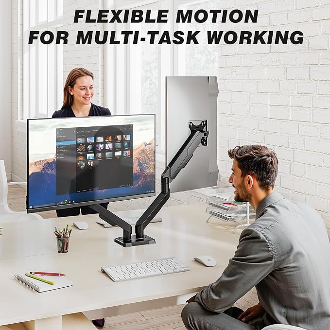 5Rcom Dual Monitor Stand for 17-34 Inch Computer Screens | Gas Spring Full Motion Dual Arms, Each Holds 22lbs, Fits 75/100mm VESA Mount