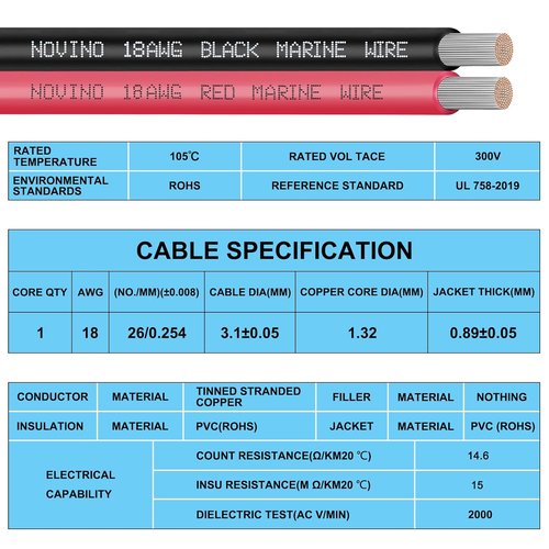 Marine Wire 18 Gauge - 200FT Red & Black Tinned Copper Boat Cable for Automotive & Outdoor Use