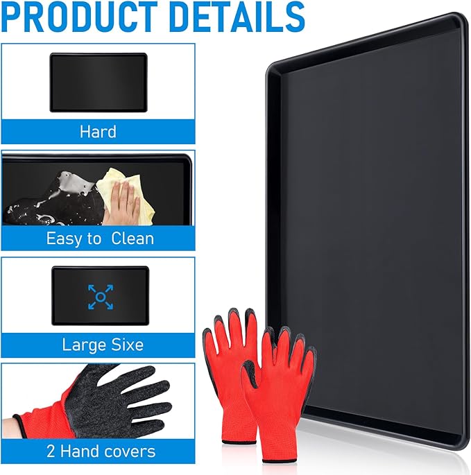 6Pcs Pcs Extra Large Oil Drip Pan,35.4 x 24 x1.5 In Auto Drip Tray Oil Change Drain Pan for Under Car Plastic Drip Tray, Fridges, Washing Machines to Keep Floor Safe and Clean With 2 Pairs of Gloves