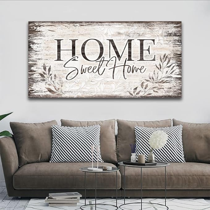 arteWOODS Home Sweet Home Wall Art Sign Large Dark Brown Farmhouse Wall Sign for Living Room Decoration Wooden Board Design Canvas Prints Modern Rustic Artwork Leaf Pictures Wall Decor 20" x 40"